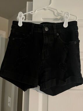 Aeropostale Black Rolled-Hem Distressed Jean Shorts